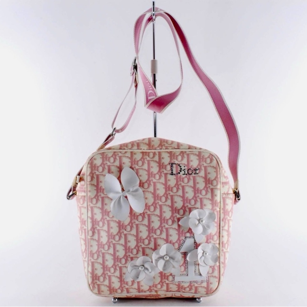 Christian Dior Pink Monogram Rhinestone Flower Pattern Shoulder Bag